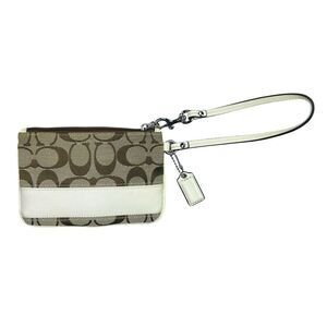 COACH Signature Small Wristlet  - Vintage Khaki / White